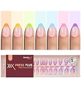 Beetles Summer Press On Nails 224 Pcs 7 Colors, French Tip Nails Short Almond Classic Fake Nail T...