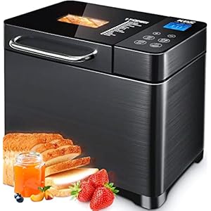 KBS 17-in-1 Bread Maker-Dual Heaters, 710W Bread Machine Stainless Steel with Gluten-Free, Dough Maker,Jam,Yogurt PROG, Auto Nut Dispenser,Ceramic Pan& Touch Panel, 3 Loaf Sizes 3 Crust Colors,Recipes