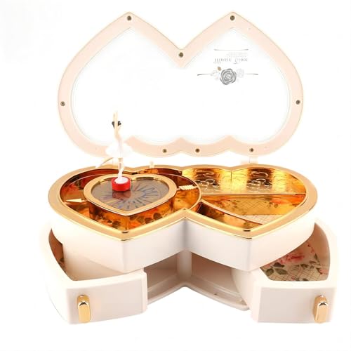 VIFERR Boîte à Bijoux Musicale à Double Cœur, Mignon Boîte à Musique Étui de Rangement de Bijoux de Musique de Ballerine pour Petites Filles Enfants Cadeaux Décoration de la Maison, Blanc