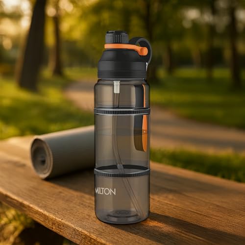 Image of MILTON Fuel 1000 Sipper Water Bottle 1 Litre | BPA Free Plastic Water Bottle for Adults | 100% Leak Proof | Removable Straw | Gym Bottle | Sports & Office Use | 997ml, Black