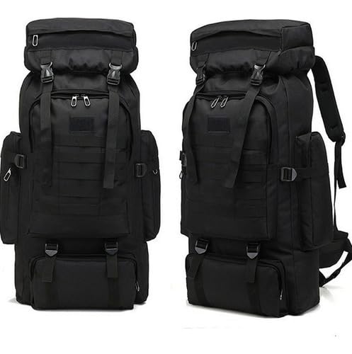 Mochila 80 litros Preta Cargueira Camping Trilha Impermeável Travessia Acampamento Impermeável Grande Sistema Molle Tiras Ajustáveis Para Ar Livre Acampar Caminhada Viajar