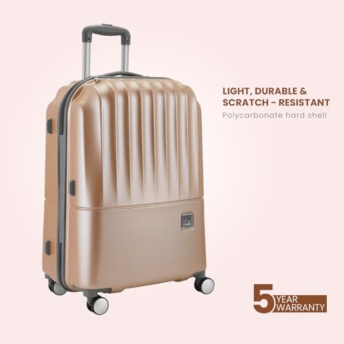 Image of Genie by Safari Palm 79Cm Large Checkin Trolley Bag Hard Case Polycarbonate 8 Wheels 360 Degree Wheeling Luggage, Suitcase for Travel, Trolley Bags for Travel, Gold