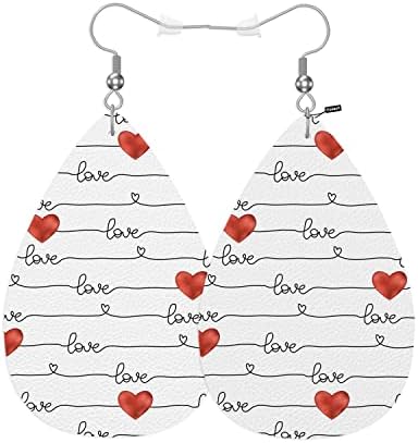 Vosach Love Hearts Leather Teardrop Earrings Valentine's Day Simple Line Hearts Faux Leather Water Drop Earrings Jewelry For Women Girls Wedding
