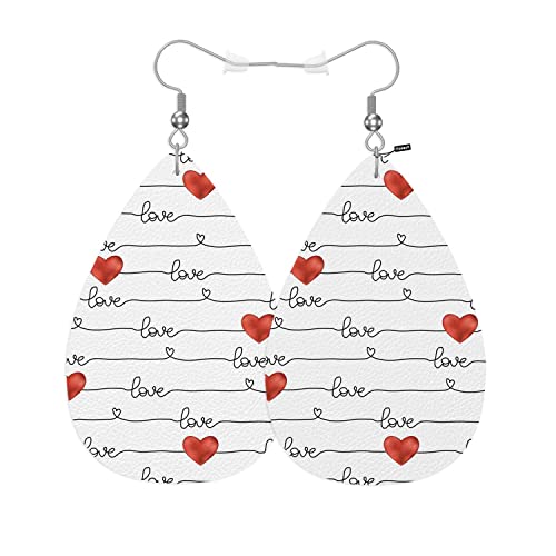 Vosach Love Hearts Leather Teardrop Earrings Valentine's Day Simple Line Hearts Faux Leather Water Drop Earrings Jewelry For Women Girls Wedding #TOP1