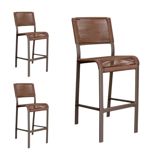 Banqueta para balcão em aluminio e corda sintética Kit 3 Banquetas confortavel para bar bistrô churasqueira cozinha area gourmet preta Aluminium Decor Tecnofoil (3 BANQUETA COR MARROM)