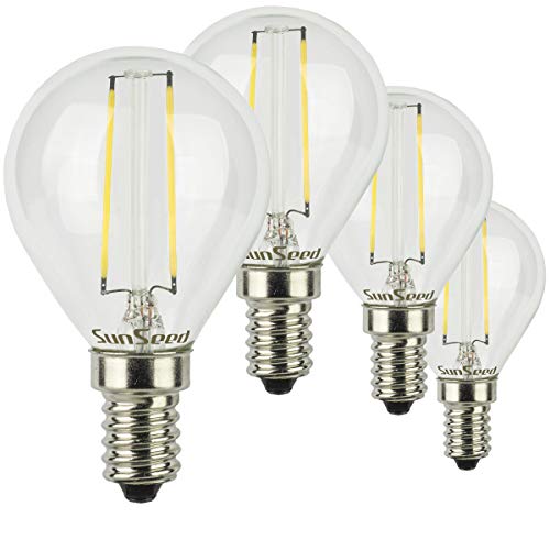 SUNSEED 4 X E14 2W (Equivalent to 25W) Sapphire Filament LED Golf Ball Light Bulb G45 Neutral White 4000K