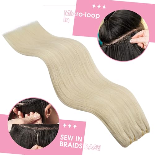 Image of YoungSee 125G Weft Hair Extensions Human Hair Platinum Blonde Sew in Real Hair Extensions Blonde Remy Human Hair Extensions Sew in Long Hair 22In Hair Wefts Human Hair