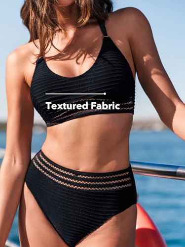 CUPSHE Women's Bikini Sets Sexy Lace Textured Two Piece Swimsuit Scoop Neck Full Coverage Bathing Suit Trendy Swimwear3
