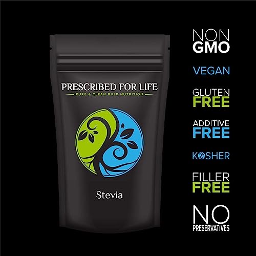 Prescribed For Life Stevia Powder (300X Concentrate) | 98% Pure Reb A Stevia | Pharmaceutical Grade Leaf Extract | Vegan, Gluten Free, Non Gmo Sugar Substitute (1 Kg / 2.2 Lb) #TOP2