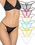 Women's Lace Sexy Thong Pack of 6 G-strings Underwear Mesh Low Waisted Cute Panties