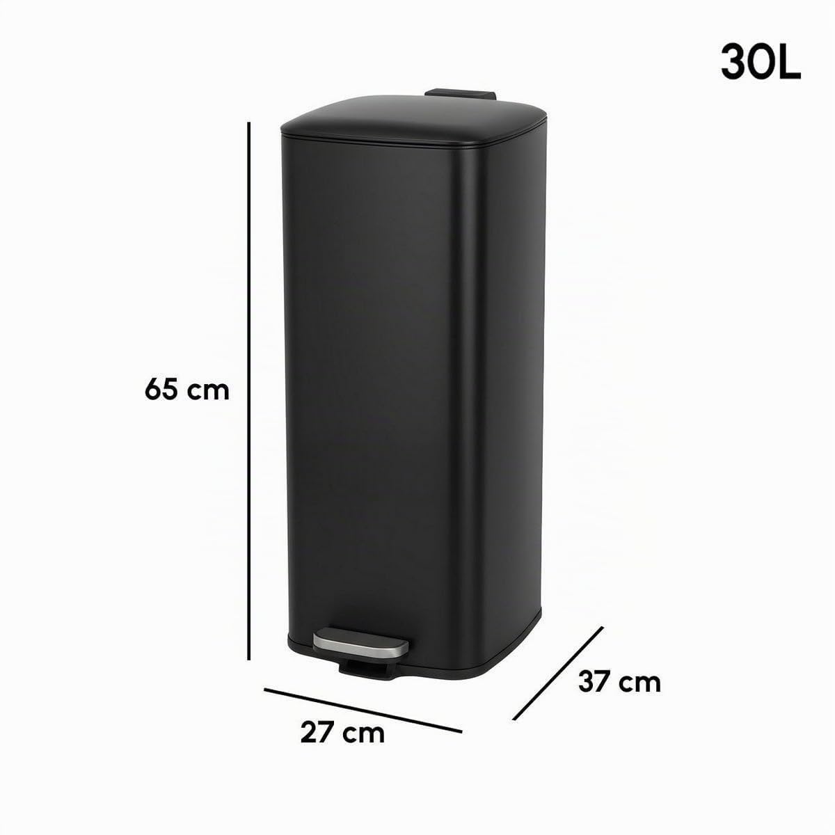 Cubo de Basura de 30 Litros de Acero Inoxidable Negro de 37x27x65 cm. Papelera con Cubo Interior Extraíble de Polipropileno con Asa y Apertura con Pedal