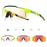 KAPVOE Photochromatische Selbsttönend Fahrradbrille TR90 Rahmen für Herren Damen Klar Sportsonnenbrille Sport Radfahren MTB Radbrille Fahren Sportbrille Baseball Laufen Rot Grün 09