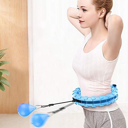 Weighted Smart Hula Hoop for Adults and Kids Exercising, 2 in 1 Abdomen Fitness Weight Loss Massage Non-Fall Hoola Hoops, 24 Detachable Knots Adjustable Weight Auto-Spinning Ball (Blue) - Thumbnail 3