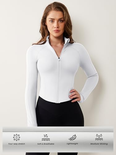 Image of AVGO Women's Workout Jacket Lightweight Zip Up Cropped Yoga Jackets Slim Fit Athletic Tops with Thumb Holes