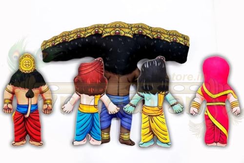 Image of Ram Darbar Soft Toy Set with Ravan - Lord Ram, Sita, Hanuman, Lakshman & Ravan Plush Dolls for Kids | Baby-Safe Ram Pariwar Stuffed Toys for Home Decor, Pooja Room & Gifting