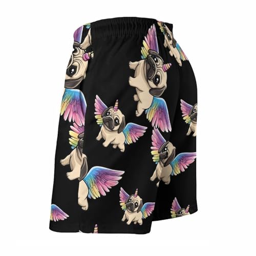 Unicorn Pug Wings Mens Swim Trunks Quick Dry Board Shorts Beach Swimwear Bathing Suits4