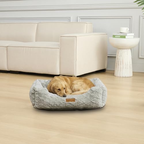 Image of Modern Threads Ultra Soft Plush Pet Bed for Medium to Large Dogs with Elegant Texture and Stylish Design, Removable Washable Cover, Grey, (34 inch L x 25 inch W x 9 inch Th)