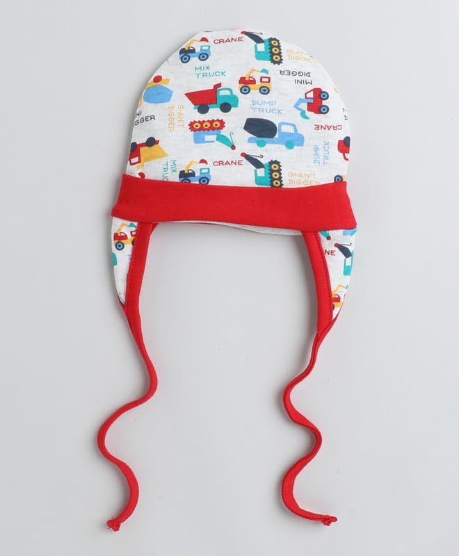 Image of BUMZEE Baby Boys Cotton Printed Ear Flap Tying Cap Pack Of 2