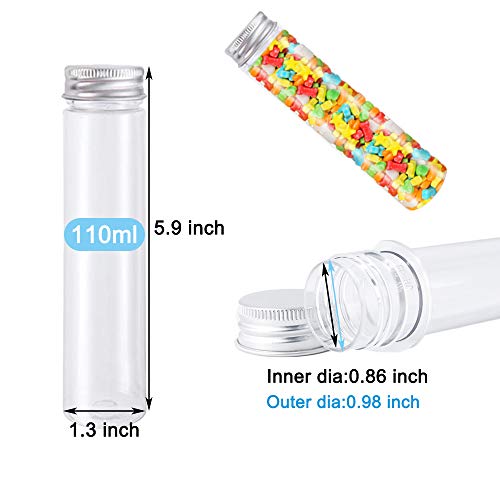 18 Pack 110ml Clear Plastic Test Tubes with Screw Caps,Flat-Bottomed Candy Tubes for Bath Salts,Gumball,Nuts Storage,Wedding,Science Party,Home Decor,34x150mm