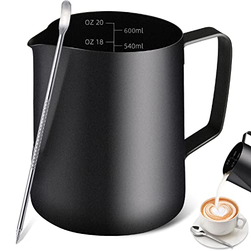 Milk Frothing Pitcher, Stainless Steel Espresso Steaming Pitcher 200Z/600ML Coffee Milk Frother Cup with Decorating Art Pen for Espresso Machine, Milk Frother, Latte Art Milk Frothing Pitcher, Stainless Steel Espresso Steaming Pitcher 200Z/600ML Coffee Milk Frother Cup with Decorating Art Pen for Espresso Machine, Milk Frother, Latte Art