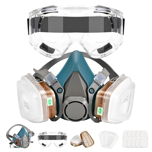 Half Face Respirator Mask with 6001 Filters - Paint Respirators for Chemical Against Gases Dust Organic Vapors Spray Sanding Welding 6200 Blue