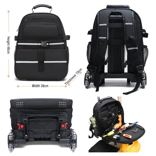 Tool Bag Backpack,1680D Oxford cloth Rolling Tool backpack, Backpack for Engineers, Wheeled Backpack Tool Bag - Removable,Durable Weatherproof, Trolley Backpack Suitcase For Home/Work/DIY - Image 8
