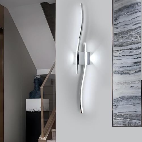 Comely LED Wall Light, Indoor LED Wall Sconce Light, Chrome Wave Wall Lamp 6500K Cool White for Bedroom Living Room Corridor Hallway Dining Room