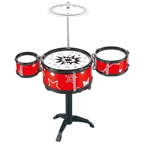 Mini Bateria Infantil Instrumento Brinquedo Musical com Prato Tambor Baqueta (Vermelho)
