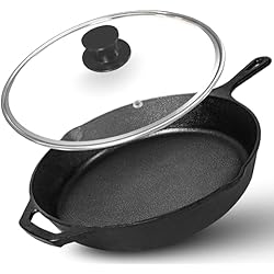 Sartenes Hierro Francesas KICHLY Sartén hierro fundido engrasada - Sartén - Utensilios de cocina para parrilla segura para uso en interiores y exteriores (32 cm)