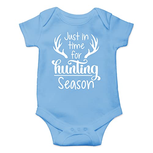 Belle Homie Just In Time For Hunting Season - Funny Baby Essentials Bodysuit - Cute Newborn Girl Clothes (Newborn Light Blue)