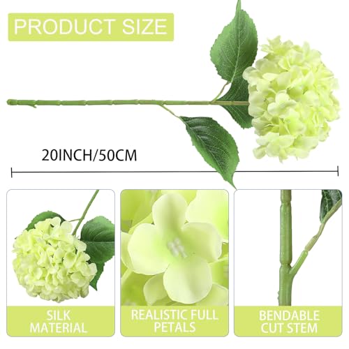 6 Pcs 20" Hydrangea Artificial Flowers, Silk Hydrangeas Flower, Long Rod Large Faux Floral Lifelike Fake Bouquet for Summer DIY Party Centerpieces Table Decor (2Pcs White/ 4Pcs Green)