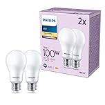 Philips LED Frosted A67 Light Bulb 2 Pack [Warm White 2700K - E27 Edison Screw] 100W, Non Dimmable. for Home Indoor Lighting, Value Range