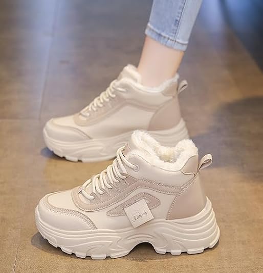 Winter Women's Fashion Sneakers,High-top Sports Women's Shoes, Autumn and Winter Boots, Thick-Soled High-Heeled Short Boots