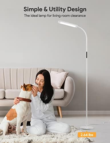 MediAcous LED Floor Lamp, Adjustable Gooseneck Standing Lamp with 5 Color Temperature and 5 Brightness, Modern Lamp for Living Room Bedroom with Remote, Touch Control, Timer, Memory Function, White