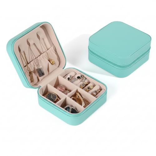 Image of PRIMIT Personalized Jewelry Box with Name & Birth Flower - Custom Travel Jewelry Organizer Case - Bridesmaid, Birthday, Christmas Gift for Women & Girls (Mint Box)
