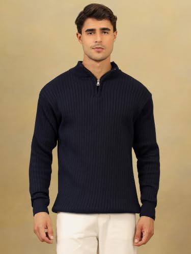 Image of Kvetoo Men High Neck Zipper Full Sleeve Woolen Winter Sweater