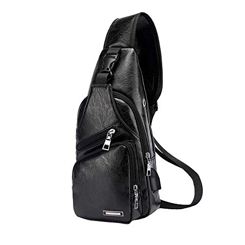 Ymysfit Homme Sac de Poitrine de Grande Capacité USB Jack d'Écouteur en PU Cover