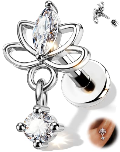 OUFER 16G Helix Piercing Jewelry 8mm Flat Back Lotus Earrings for women