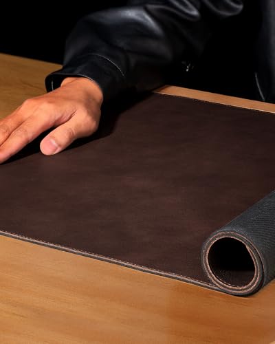YSAGi Genuine Leather Desk Mat, 31.5"x15.8" Office Desk Pad, Thick Premium Table Pad with Stitched Line, Non-Slip Laptop Writing Pad with Rubber Base (Dark Brown, 31.5"x15.8") - Image 5