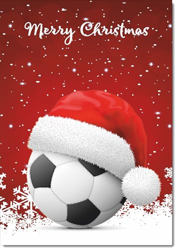 Image of doodlecards Merry Christmas, Christmas Card Santa Hat Football with Red Sky Large A4 Size Christmas Card with Plain Envelope