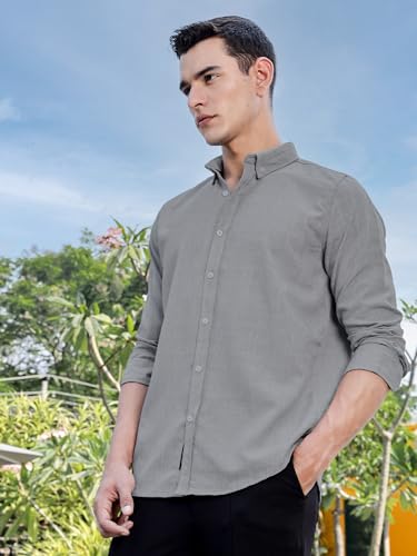 Image of Thomas Scott Men's | Solid | Long Sleeve | Polyster Blend | Casual | Button Down Collar | Shirts for Men