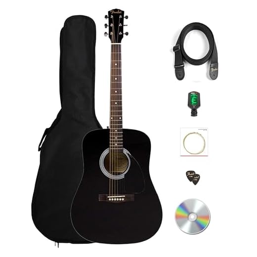 Fender Dreadnought Acoustic Guitar - Black Bundle with Gig Bag, Tuner, Strings, Strap, and Picks
