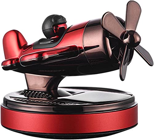 Jukkre Aircraft Shaped Solar Powered Rotating Fan Car Air Freshener Car Dashboard Accessory For Car Interior Decoration For All Cars (RED-AEROPLANE)