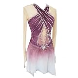 JRUIA Fuchsia,XXXL,Professional Competition Skating Wear Elasticity Figure Ice Skating Dress for Girls Ballet Gymnastics Wear Halo Dyeing