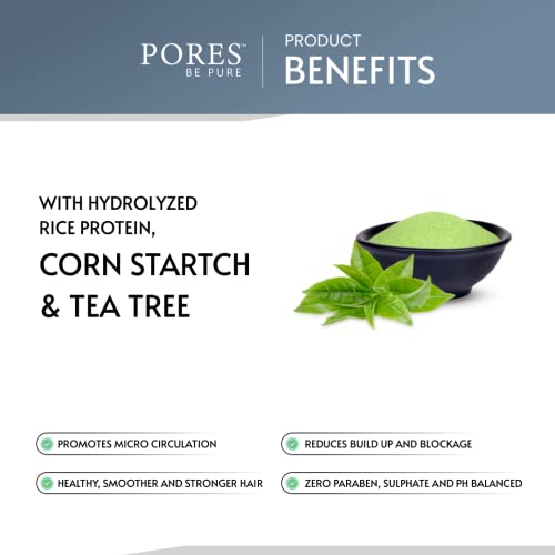 Image of PORES Be Pure Rice Water Shampoo with Hydrolyzed Rice Protein, Corn Starch & Tea Tree Oil | Sulphate-Free Hair Growth Shampoo for Strong, Smooth & Healthy Hair | For Men, Women & All Hair Types - ( 250 ml X 2 )
