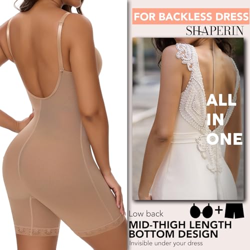 SHAPERIN Women's Backless Shapewear Tummy Control Body Shaper Bra Faja U Plunge Low Back Mid Thigh Bodysuit2