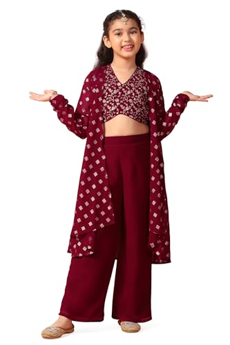 Image of Fashion Dream Girls Georgette Embroidered Palazzo Set|Kids Ethnic Wear|sharara set for girls|Indo Western Set