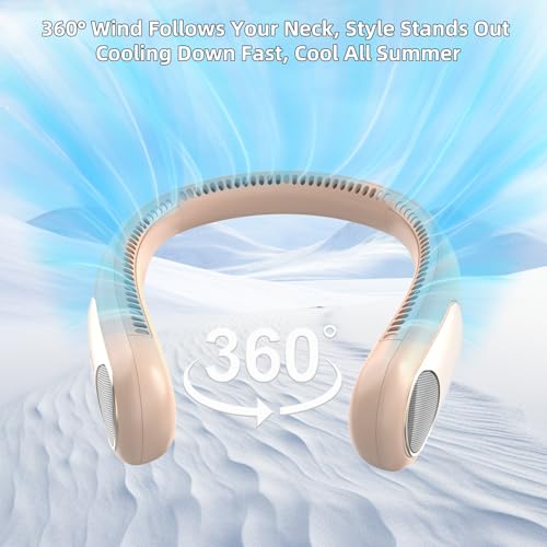 Image of Portable Neck Fan, Personal Wearable Bladeless Fan for Outdoor Indoor, LED Display, 360 Cooling, 4-Speeds, 6000mAh USB Rechargeable, Birthday Gifts for Men Women Dad Mom (Brown)