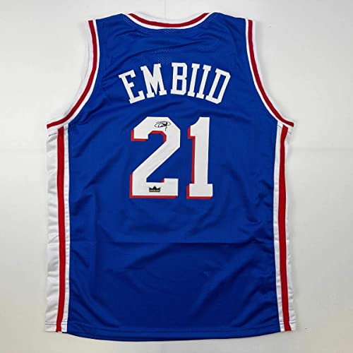 Facsimile Autographed Joel Embiid Philadelphia Blue Reprint Laser Auto Basketball Jersey Size Men's XL