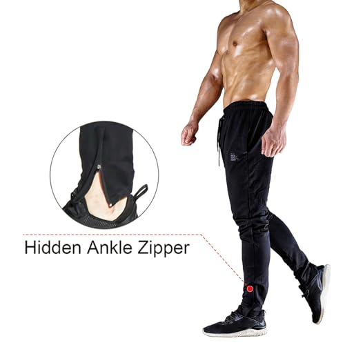 image for BROKIG Mens Zip Jogger Pants - Casual Gym Fitness Trousers Comfortable